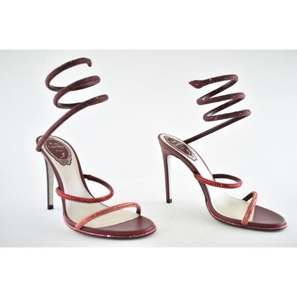 Rene Caovilla Cleo Bordeaux Red Strass Strappy Ankle Wrap Sandal Heel Pump 36.5 - Picture 5 of 12